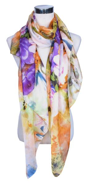 Scarf 100% Silk Paj colorful festive orange lila blue